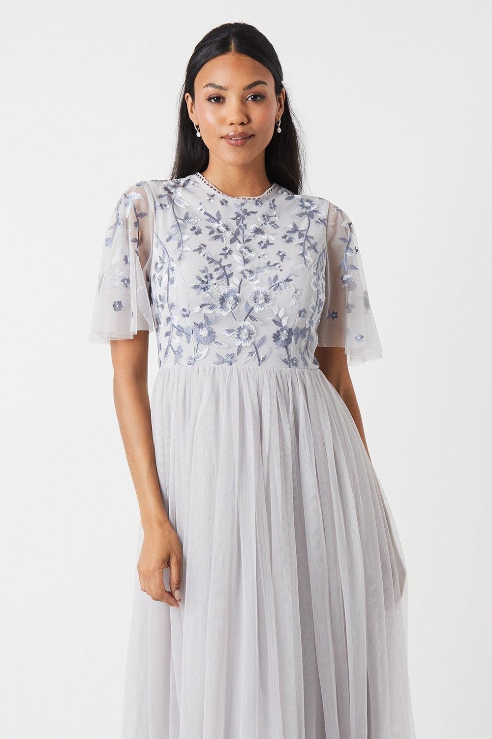 Coast Floral Embroidered Bodice Angel Sleeve Bridesmaid Dress Grey Mist image 4