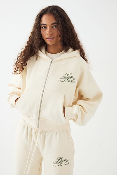 DSGN Studio DSGN Studio Script Boxy Zip Through Hoodie Cream