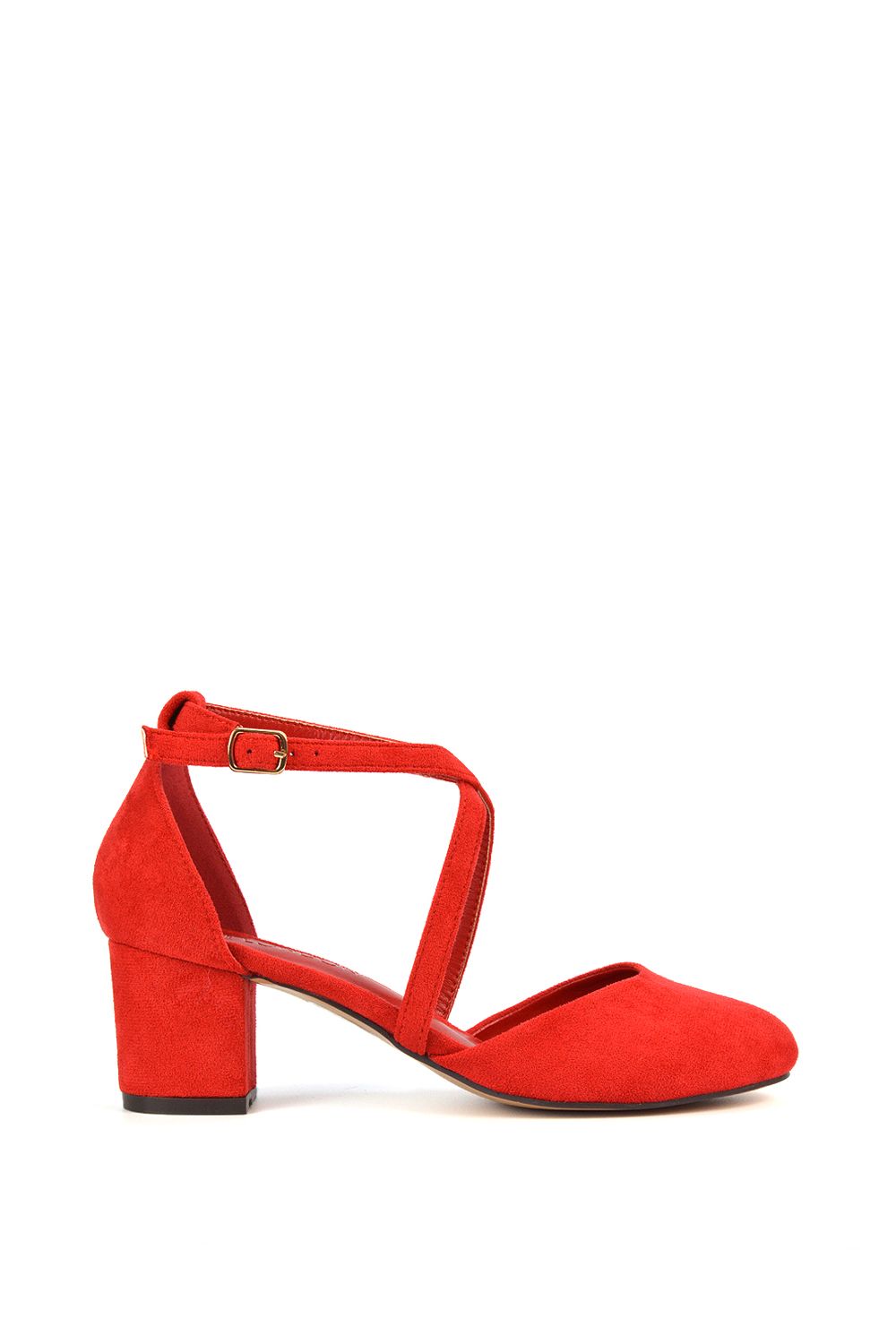 XY London 'Cindy' Strappy Mid Low Block Heel Court Shoes with Ankle Strap image 1