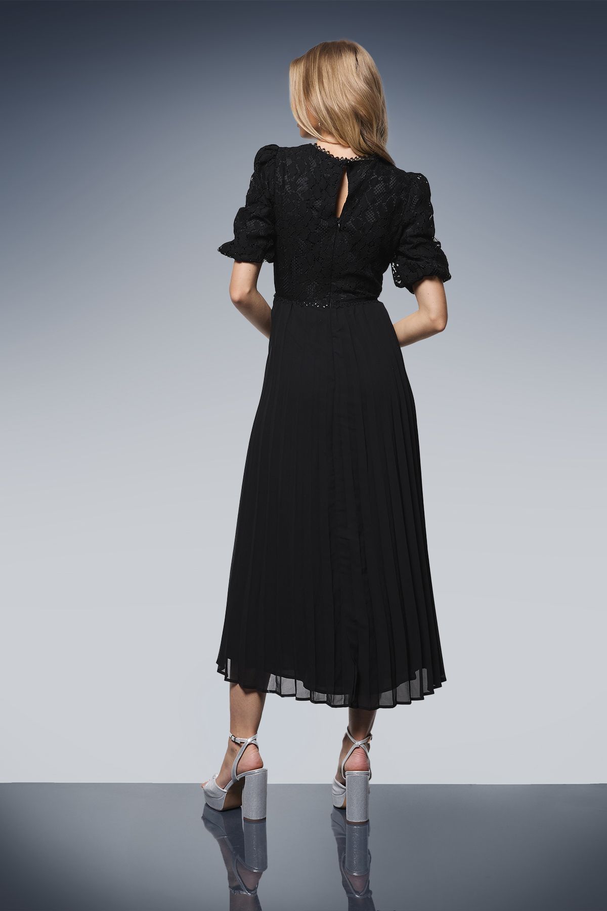 Oasis Diamonte Bow Print Midi Dress Black image 3