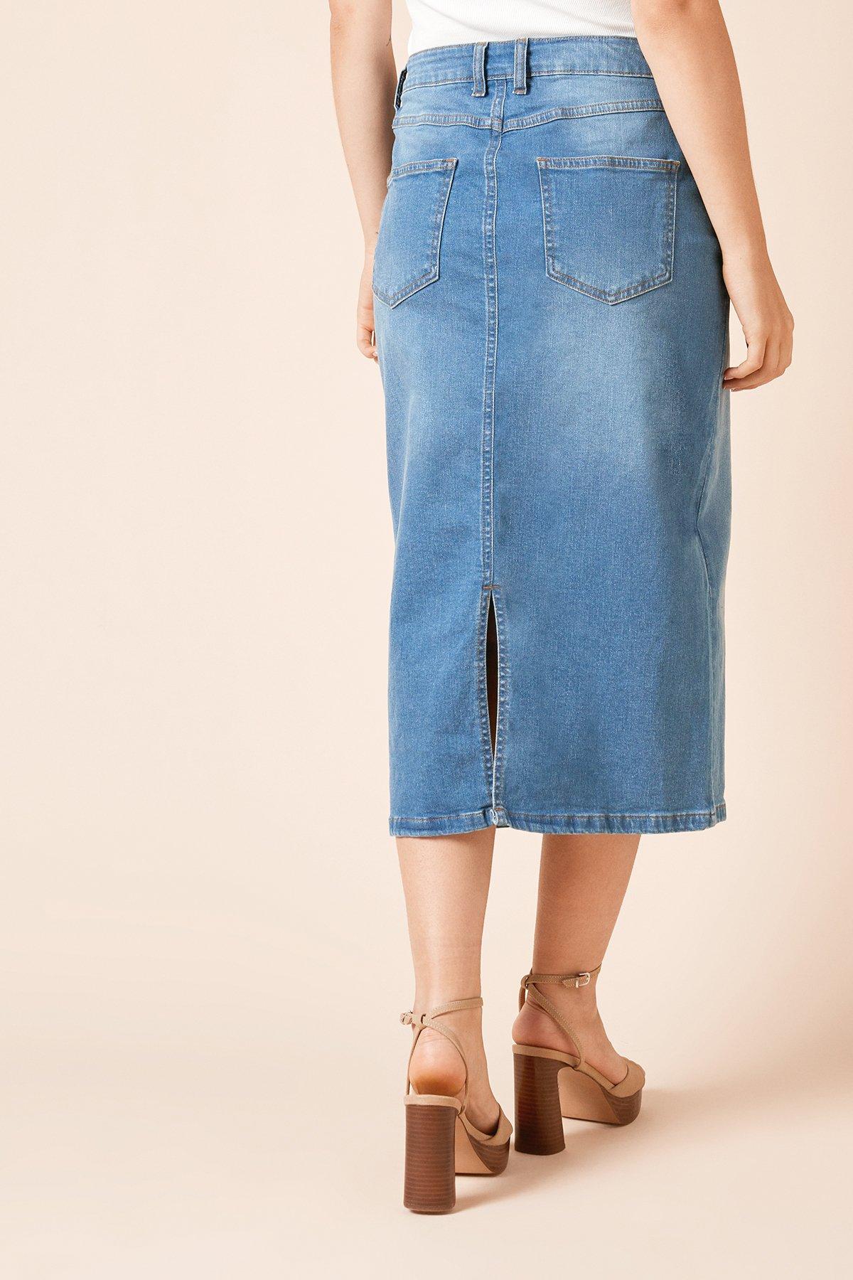 Dorothy Perkins Denim Midi Skirt Mid Wash image 3
