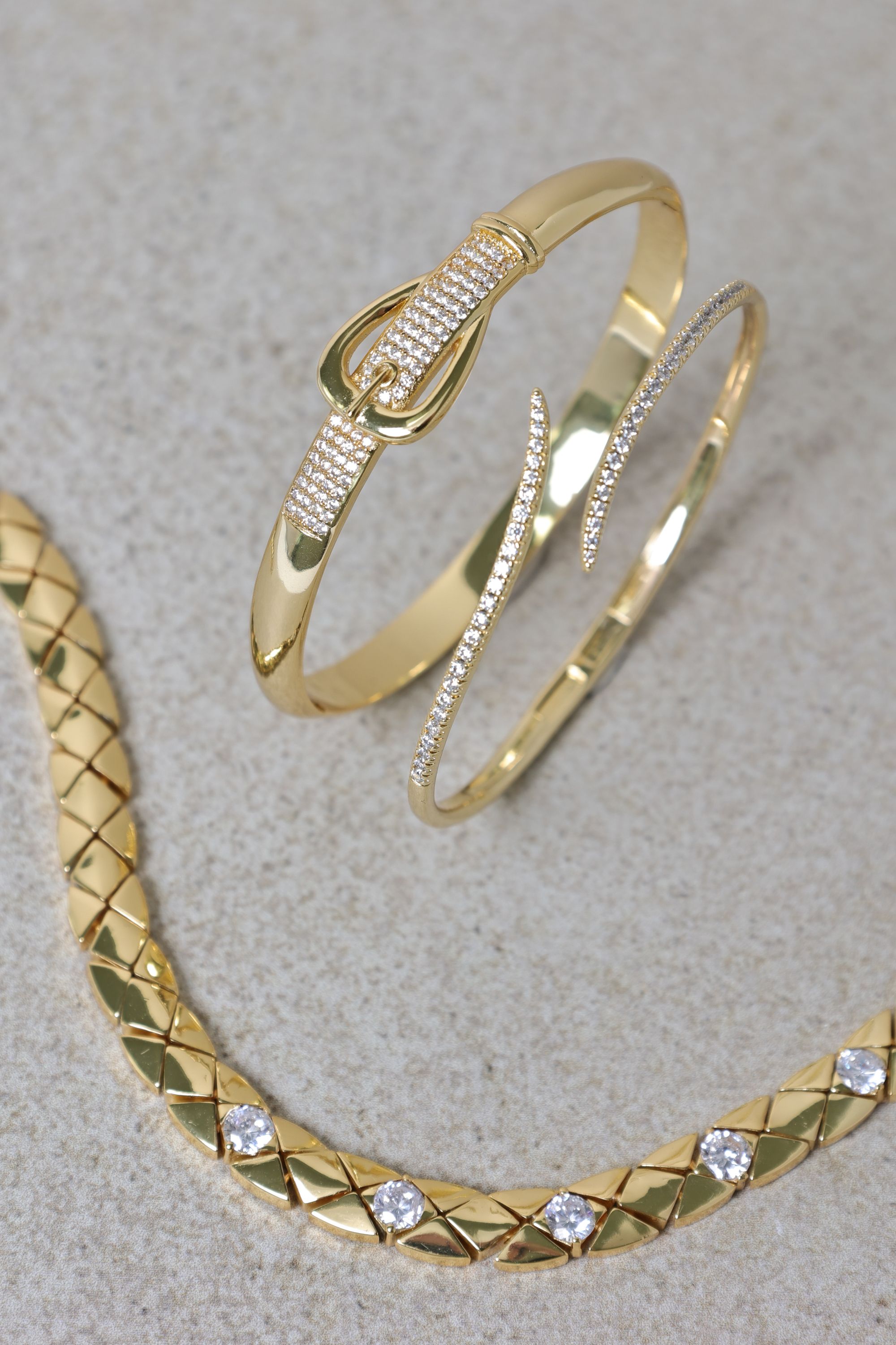 Jon Richard 18K Gold Plated and Pave Curved Open Bangle image 3