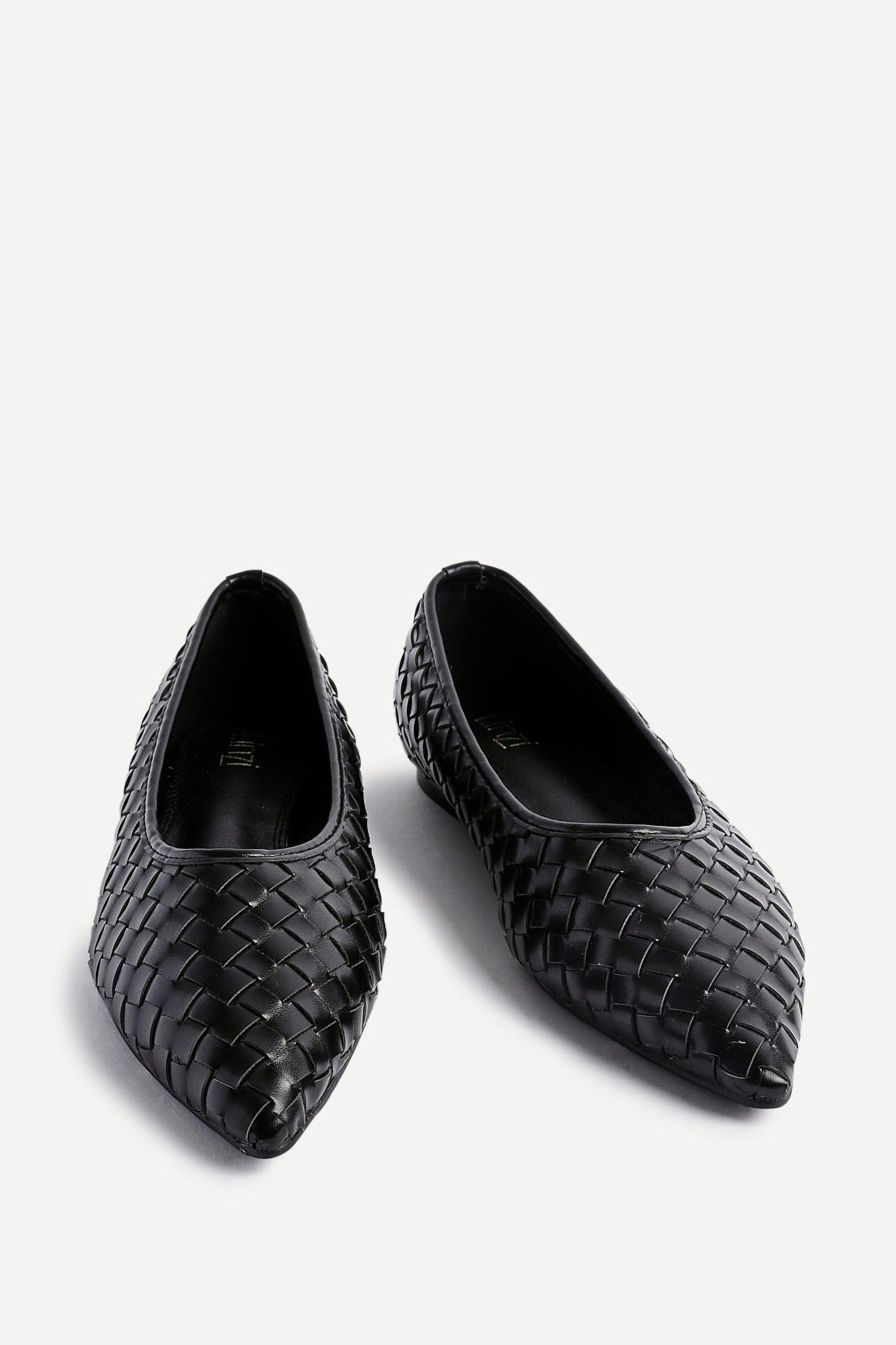 Linzi Talina Black Faux Leather Woven Pointed Toe Ballet Flats image 3