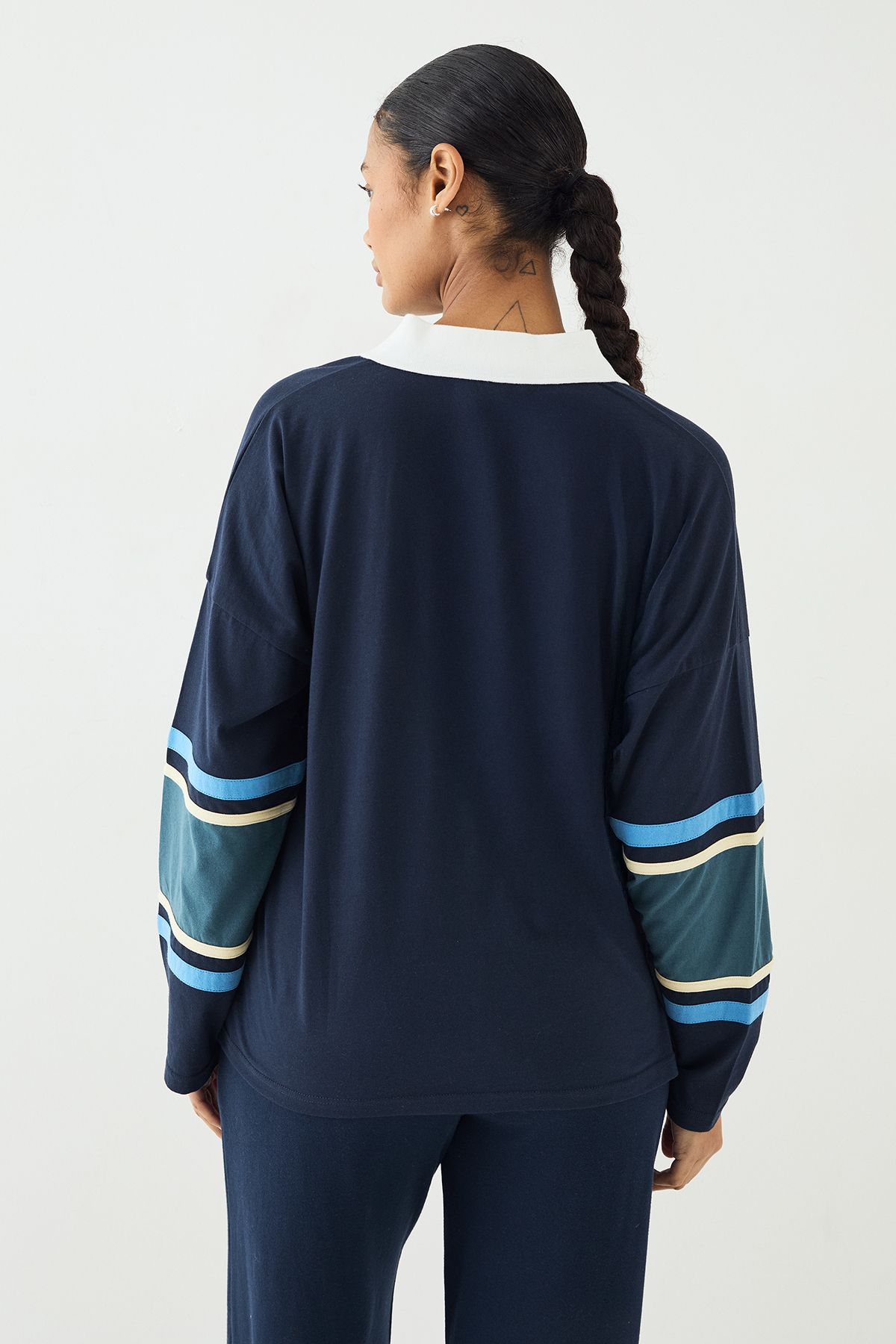 DSGN Studio DSGN Studio Sport Oversized Colour Block Collared Top Navy image 2