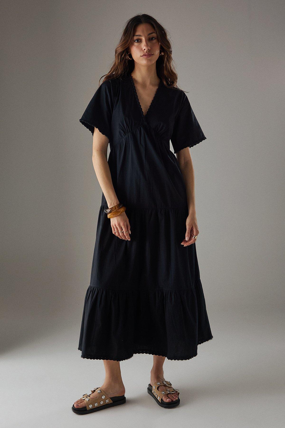 Smock Dress Leather Look Wrap Dress Warehouse Black Poplin