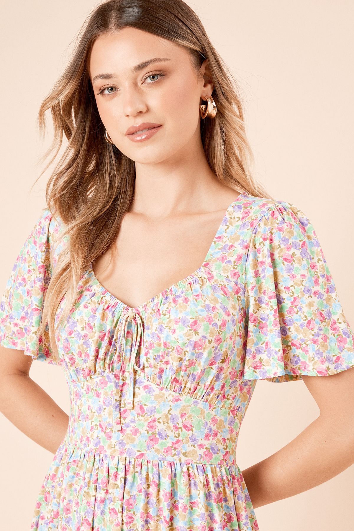 Dorothy Perkins Ditsy Tie Front Mini Dress Multi image 3