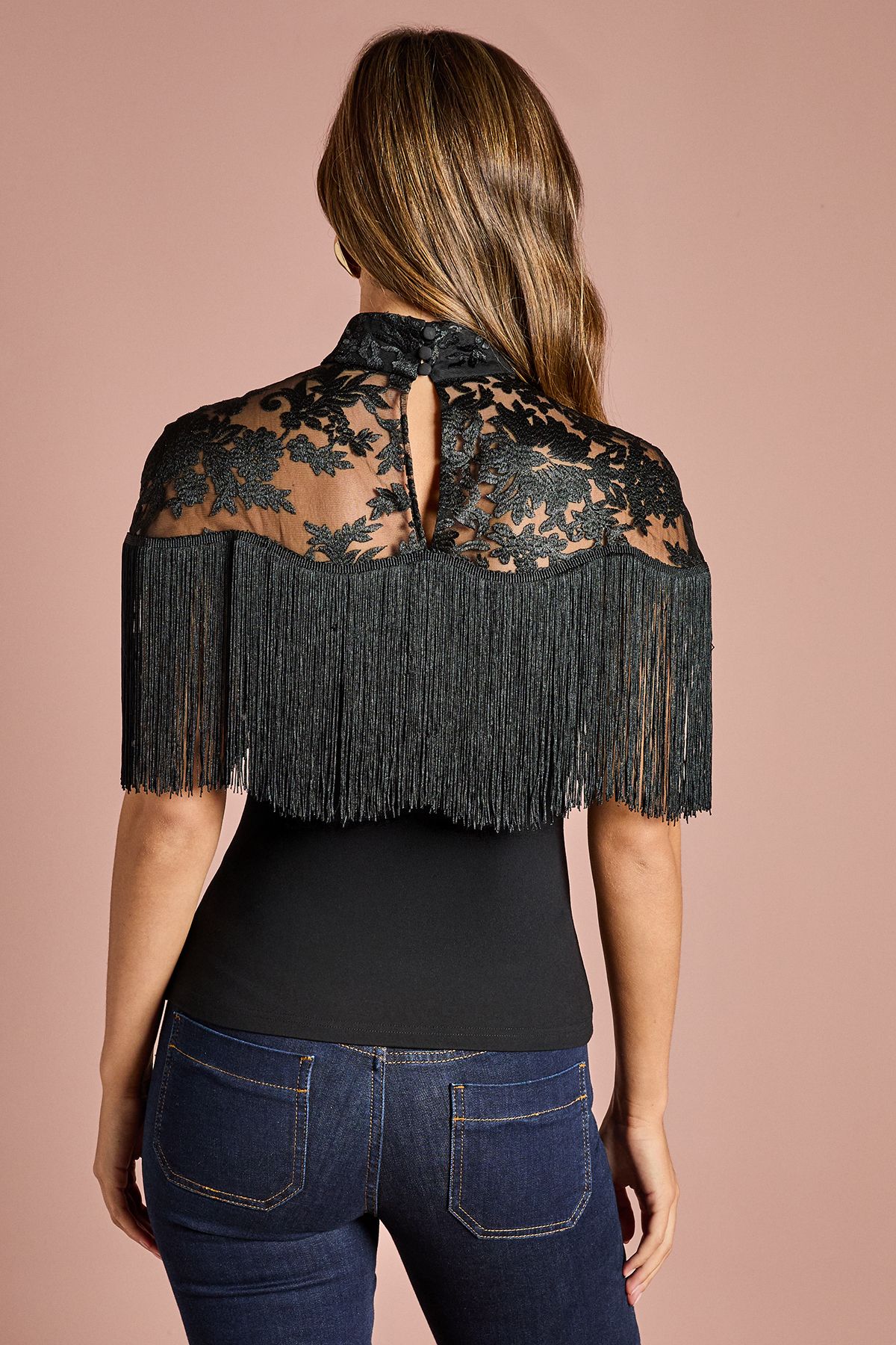 Coast Sleeveless Tassel Embellished Ponte Top Black image 3