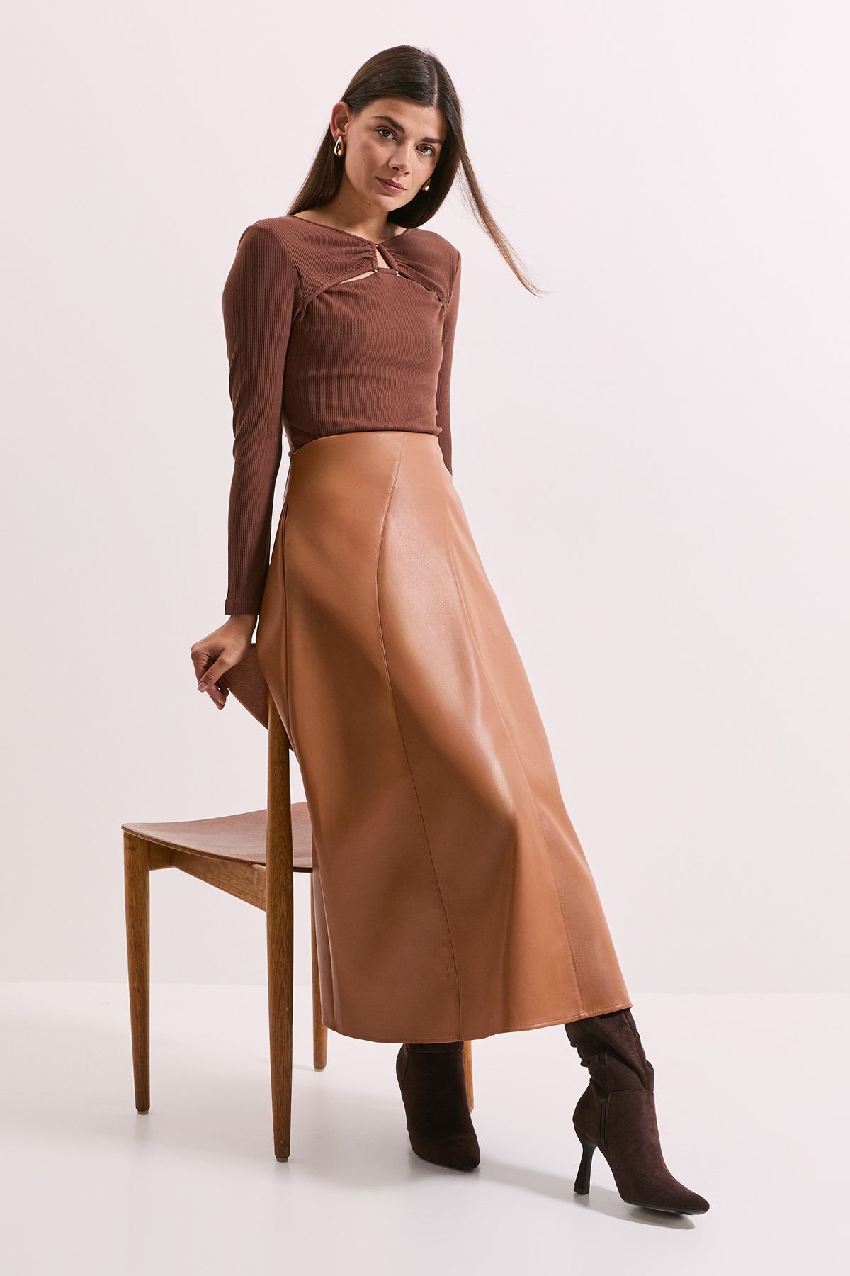 Principles Mocha Buckle Detail Ribbed Jersey Top Mocha image 1