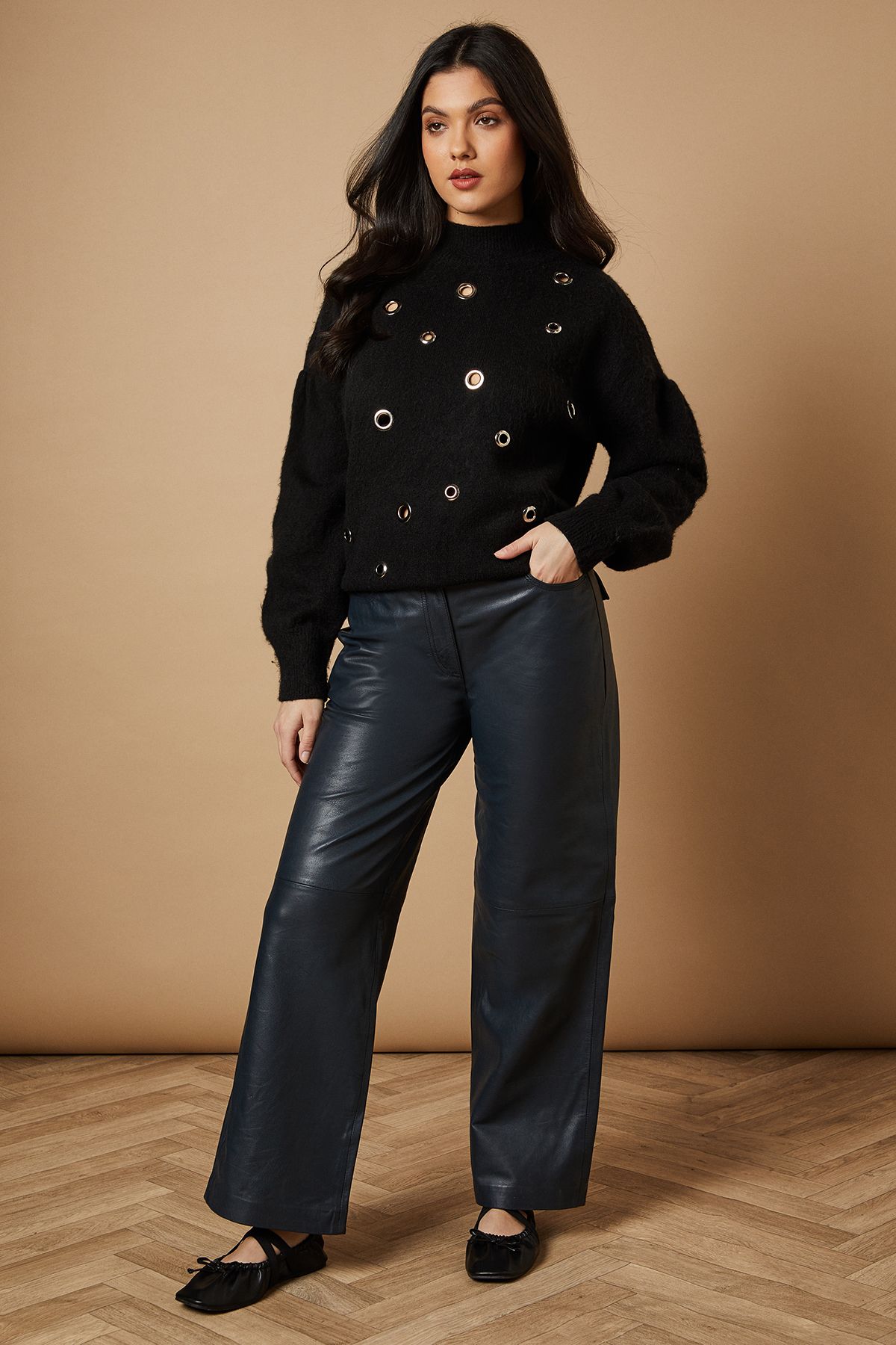 Warehouse Eyelet Scoop Neck Jumper Black image 4