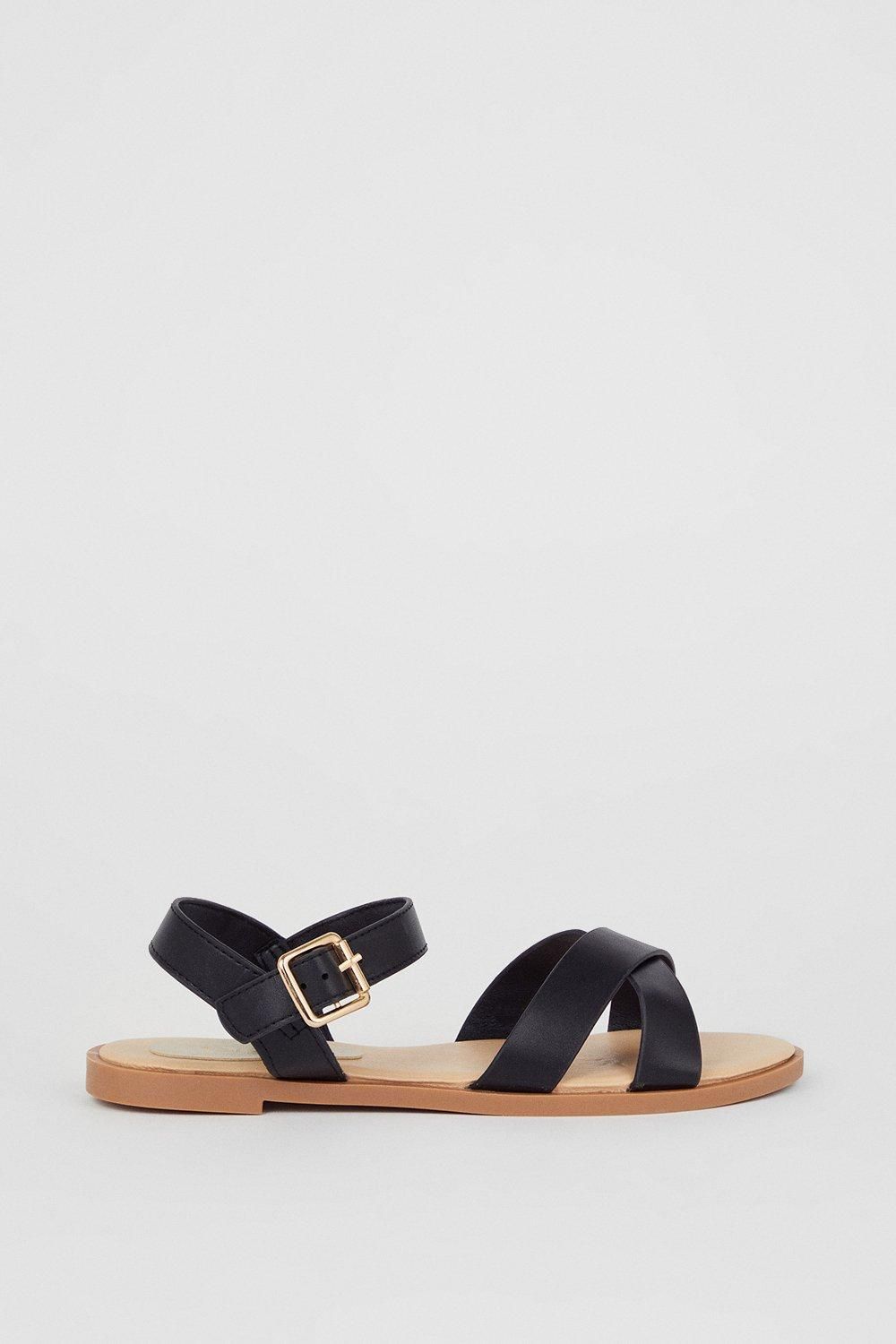 Dorothy Perkins Florence Faux Leather Cross Strap Flat Sandals Black image 2
