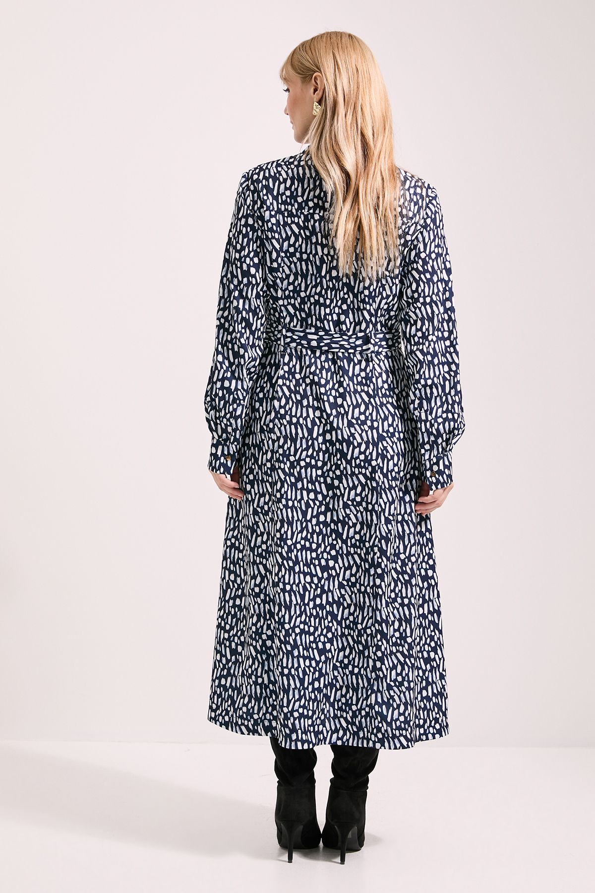Principles Printed Tie Waist Crepe Shirt Dress Navy image 3