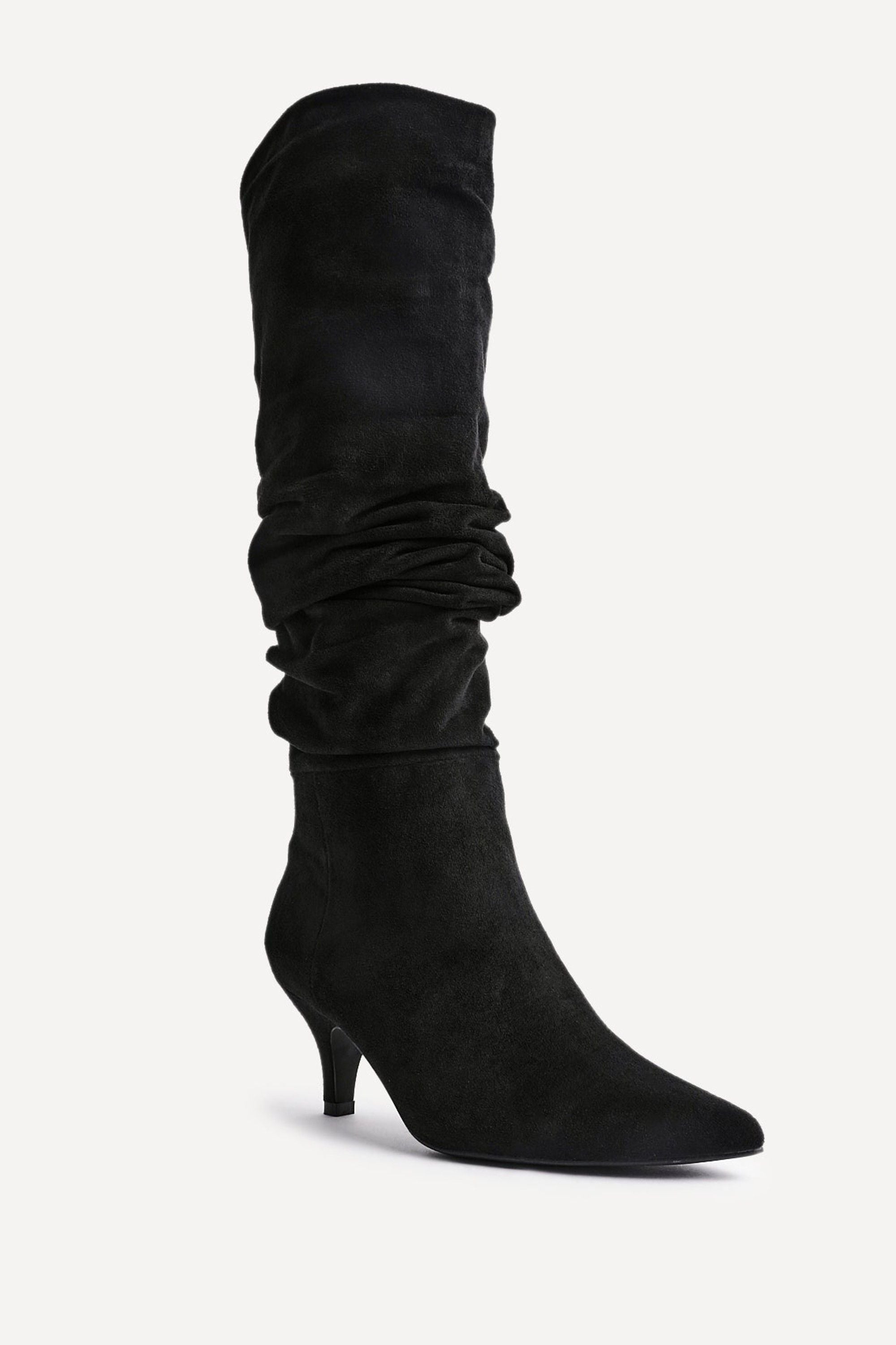 Linzi Esteem Black Faux Suede Ruched Kitten Heel Knee High Boot image 5
