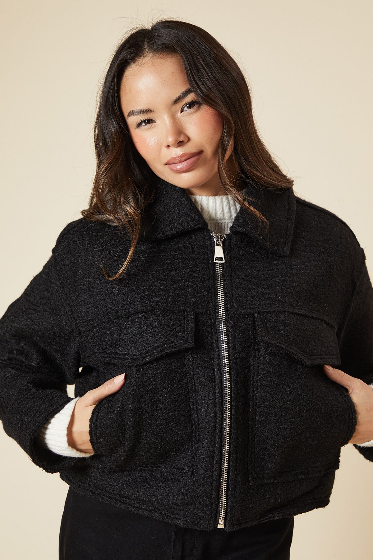 Dorothy Perkins Zip Front Pocket Detail Jacket Black image 4