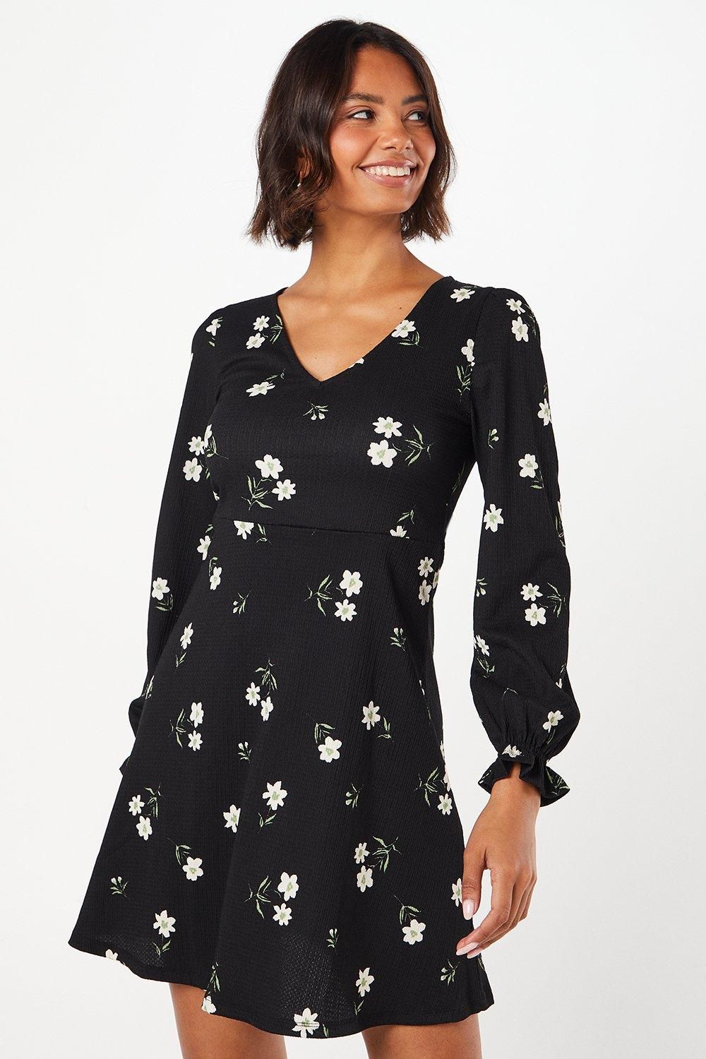 Dorothy Perkins Floral Long Sleeve V Neck Mini Dress Floral image 1