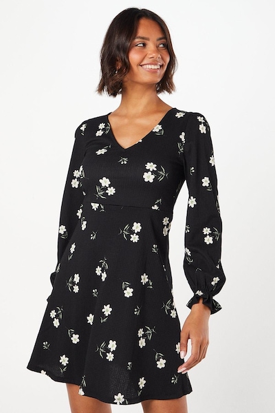 Dorothy Perkins Floral Long Sleeve V Neck Mini Dress Floral