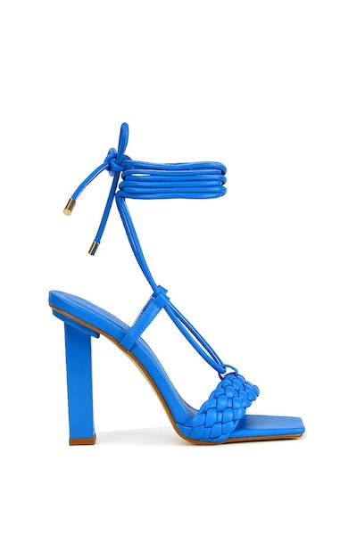 XY London 'Mira' Woven Strap Lace Up Strappy Block Square Toe Heels