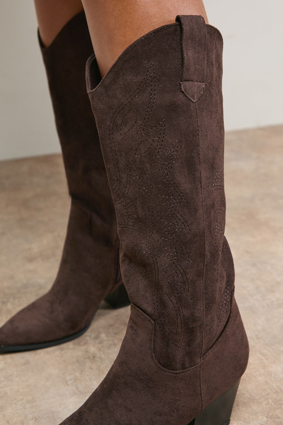 Oasis Kara Faux Leather Western Cowboy Calf Boots Chocolate image 3