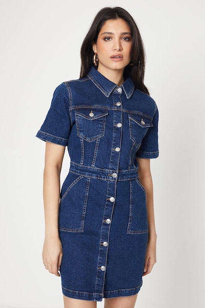 Dorothy Perkins Denim Short Sleeve Mini Dress Indigo