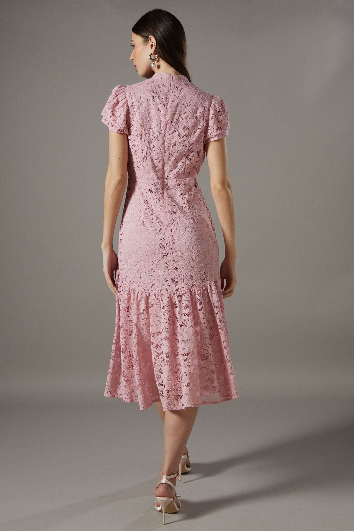Coast Lace Frill Sleeve High Neck Midi Dress Blush image 3