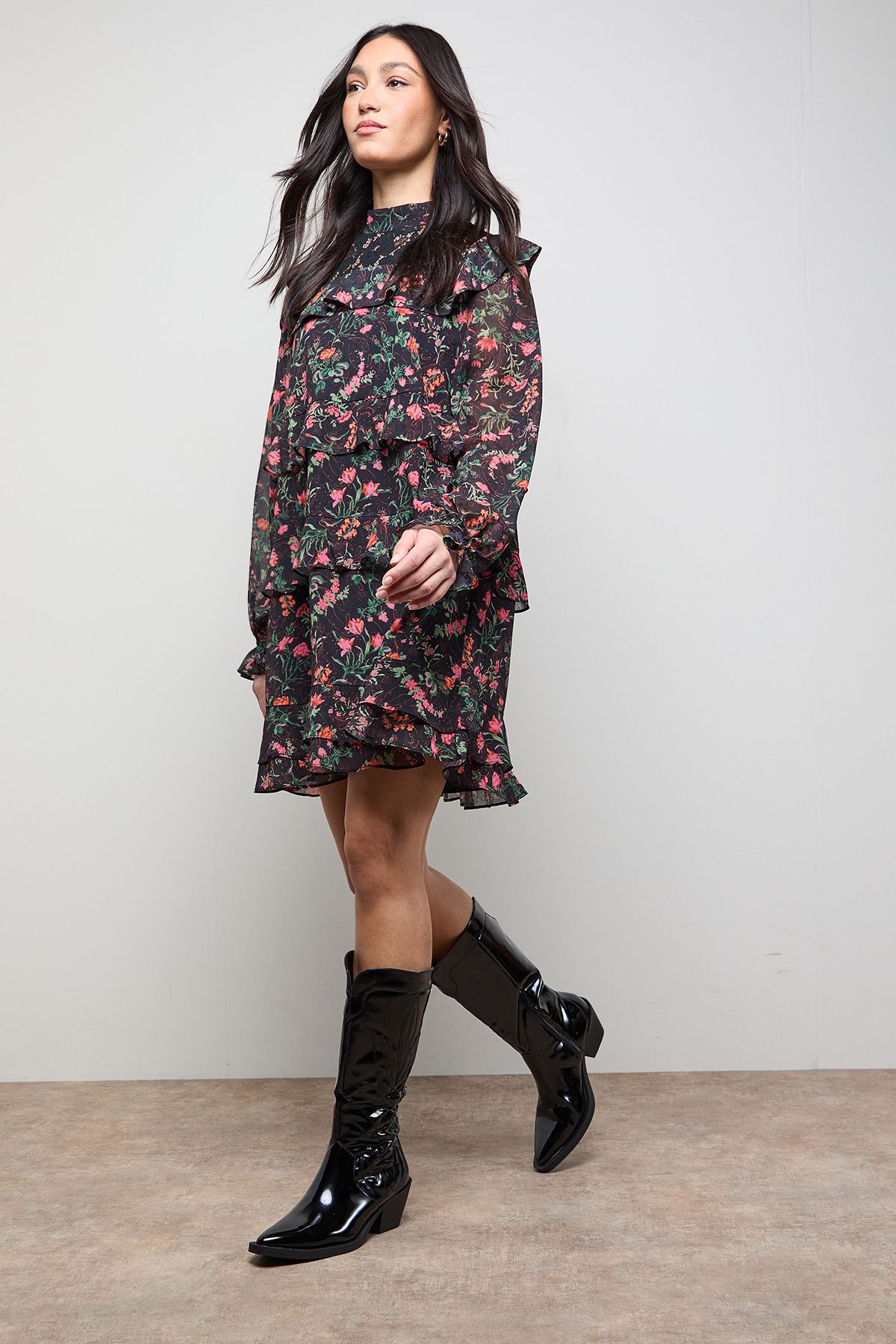 Oasis Louise Faux Leather Stitch Detail Western Knee Boots Black image 2