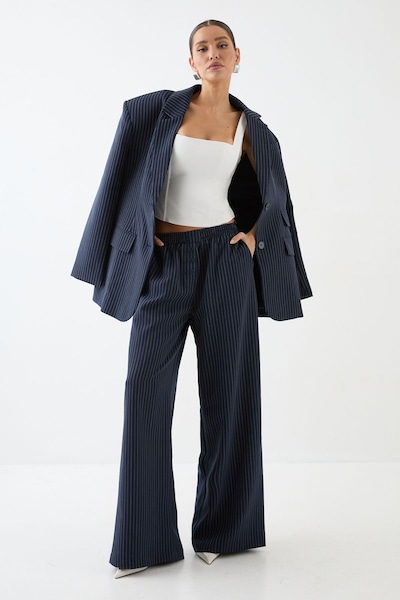 MissPap Premium Pinstripe Button Front Tailored Trouser Navy