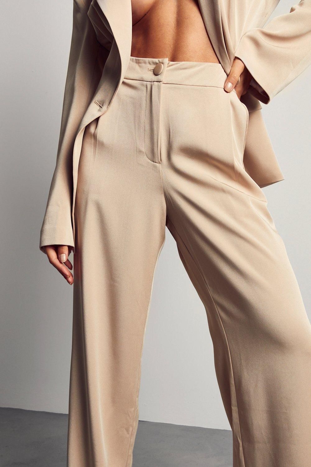 MissPap Tailored Wide Leg Pleat Detail Trousers Stone image 5