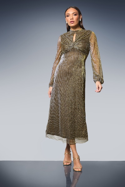 Principles Keyhole Detail Sparkle Plisse Jersey Midi Dress Gold