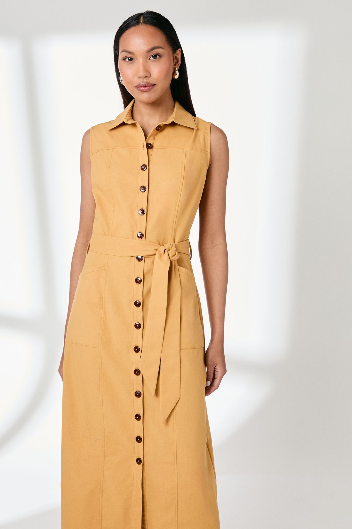 Principles Ochre Button Front Linen Column Shirt Dress Ochre image 2