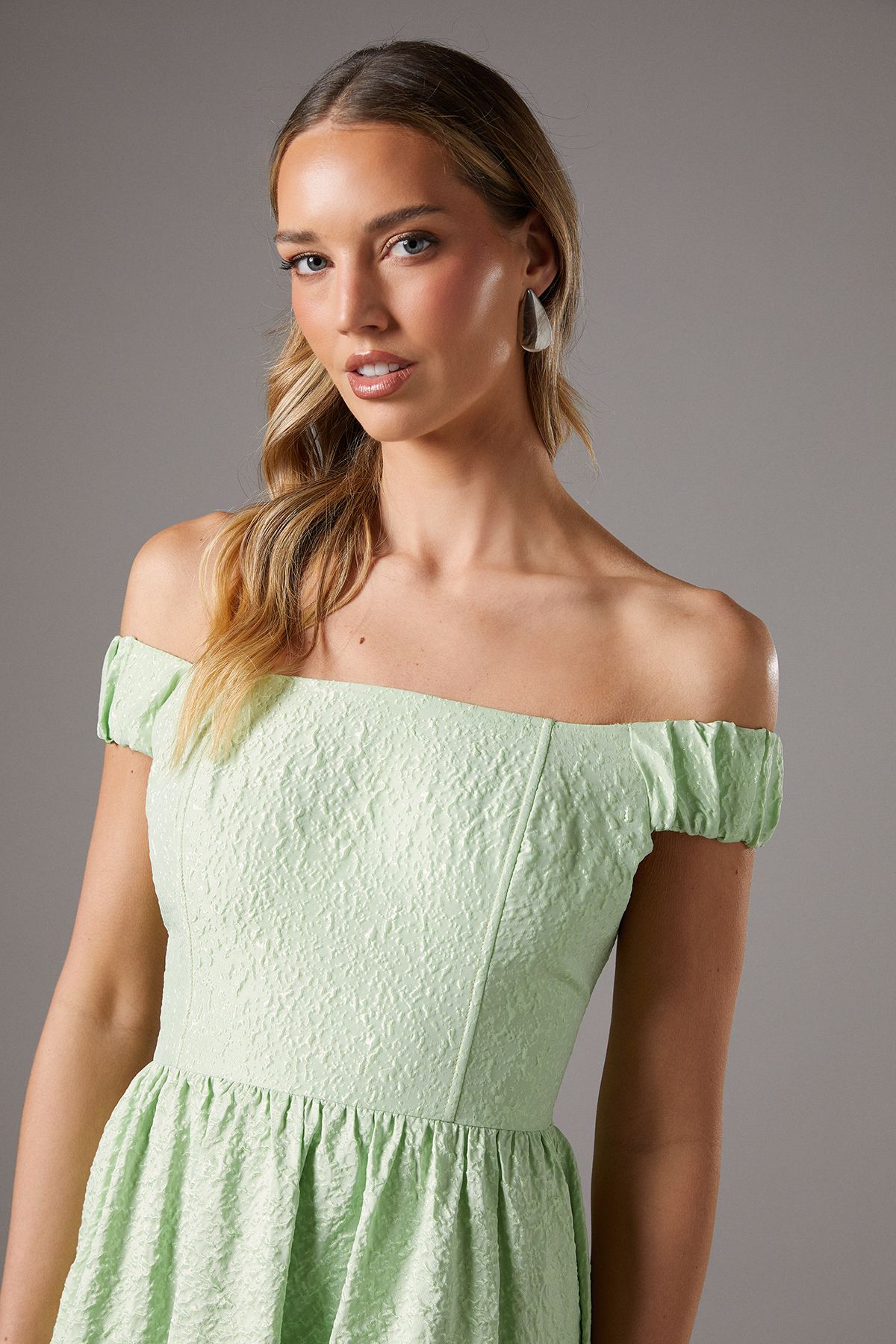 Coast Off The Shoulder Puff Ball Dress Sage image 4