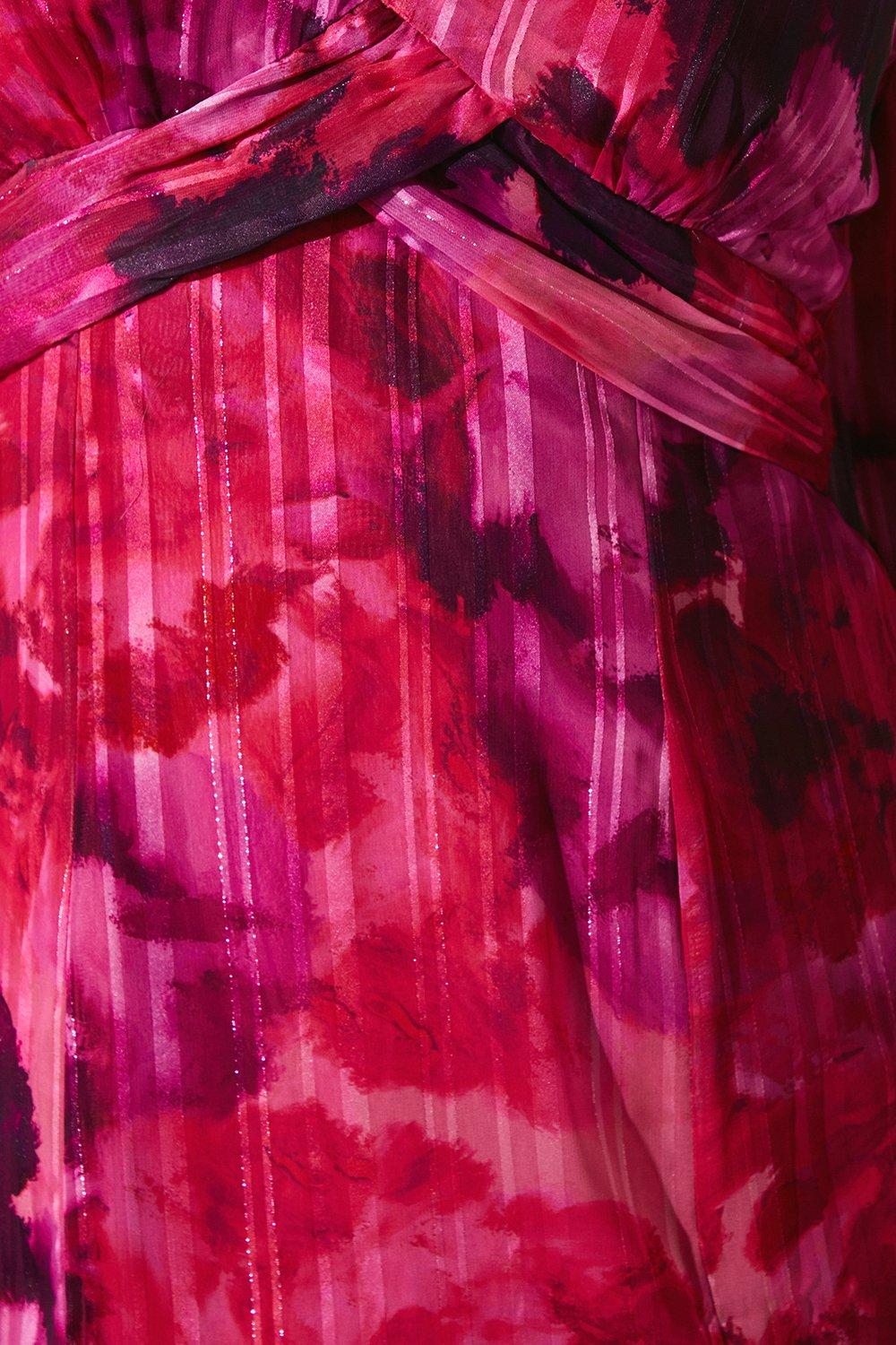 Coast Blouson Pleat Waist Burnout Midi Dress Pink image 5