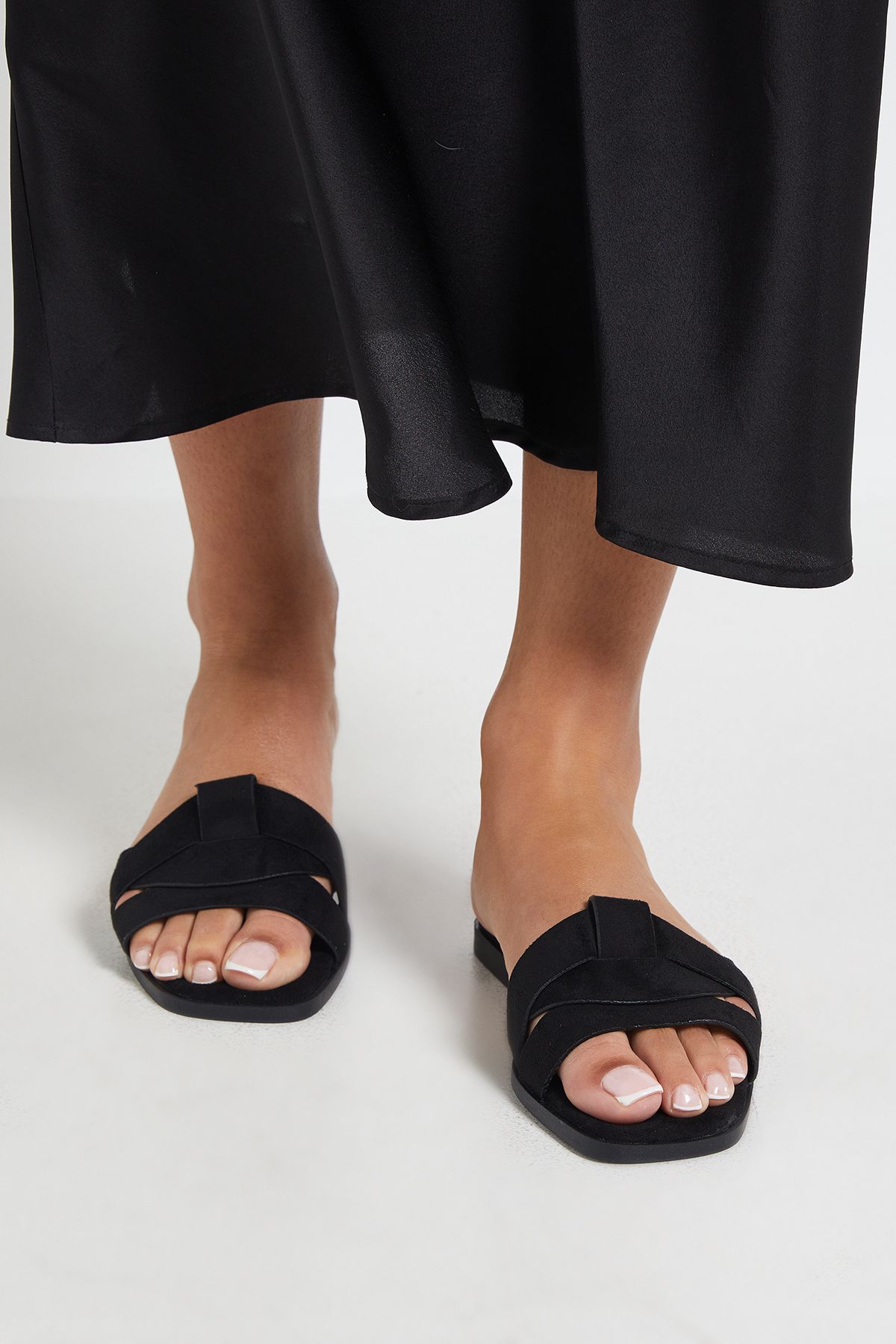 Dorothy Perkins Flossy Faux Suede Interwoven Flat Sliders Natural Black image 1