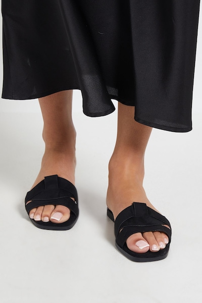 Dorothy Perkins Flossy Faux Suede Interwoven Flat Sliders Natural Black