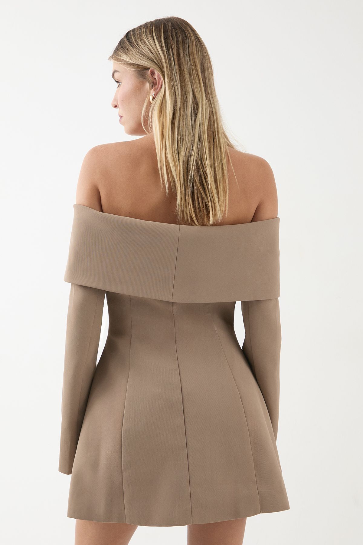 MissPap Tailored Bardot Blazer Mini Dress Taupe image 3