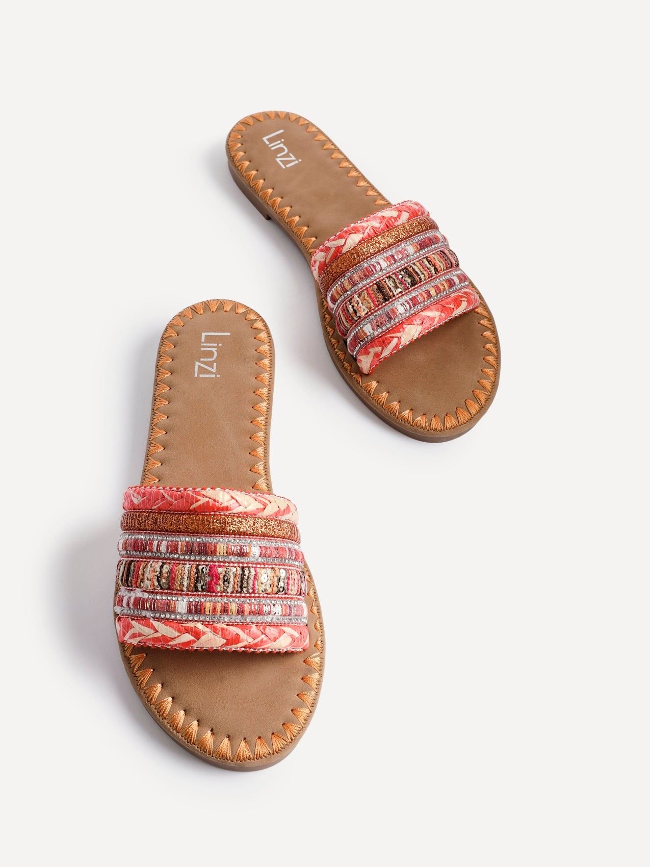 Linzi Carel Orange Woven Embellished Flat Sandals image 5