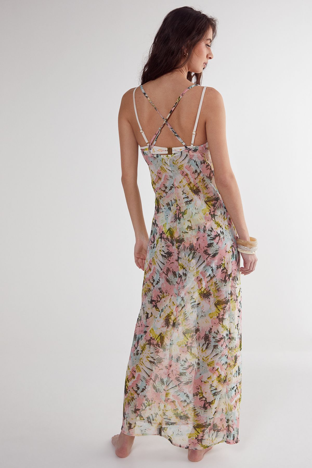 NastyGal Tie Dye Cowl Neck Beach Dress and Headscarf Multi image 3