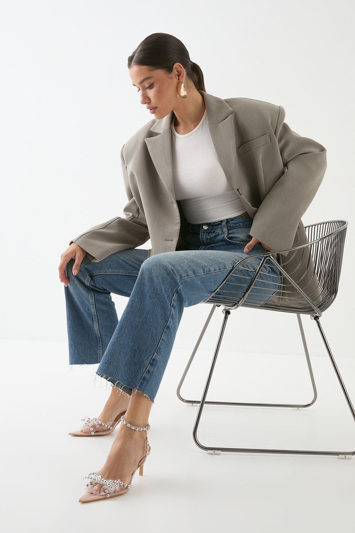 MissPap Embellished High Stiletto Heel Court Shoes Beige image 2