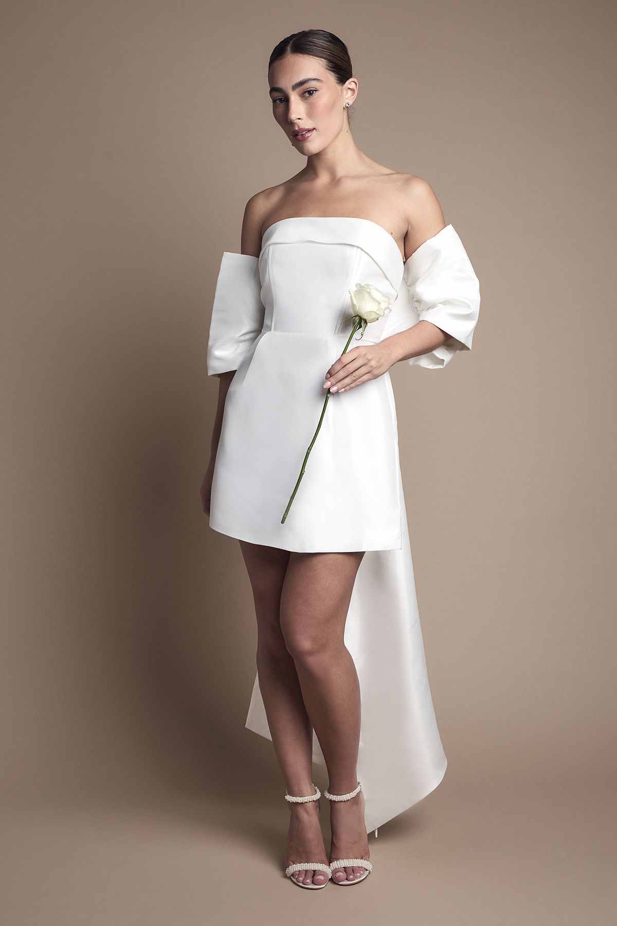 Coast Strapless Minimal Twill Mini Wedding Dress Ivory image 1
