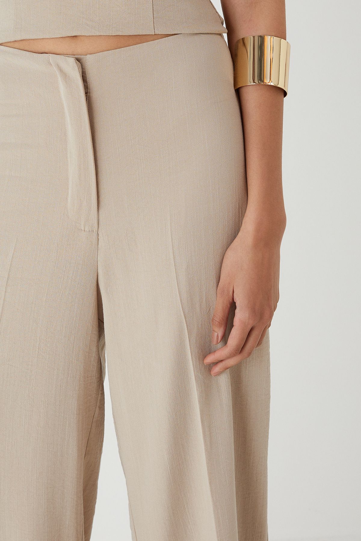 MissPap Linen Look High Waist Wide Leg Trousers Stone image 3