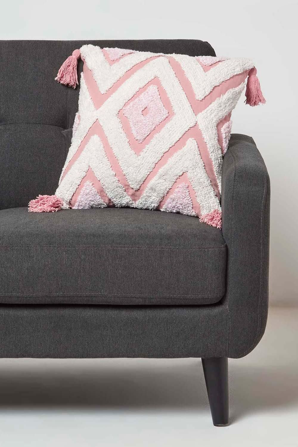 Homescapes Geometric Ikat Tufted Cotton Cushion with Tassels image 2