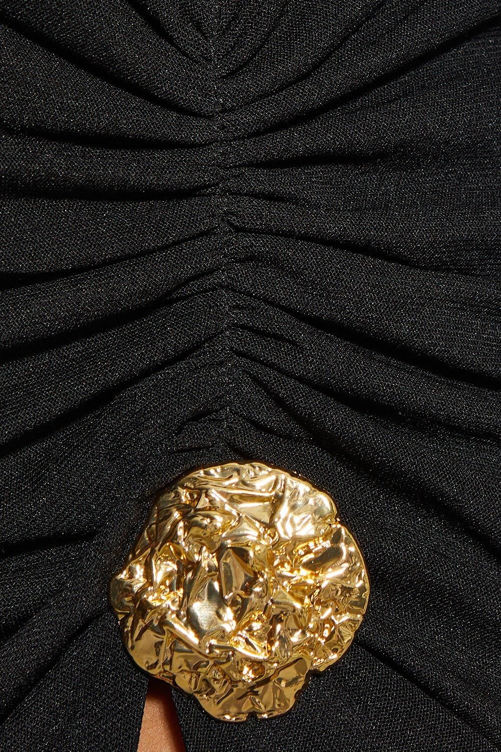 MissPap Mesh Hammered Gold Trim Grown On Neck Split Leg Mini Dress Black image 5