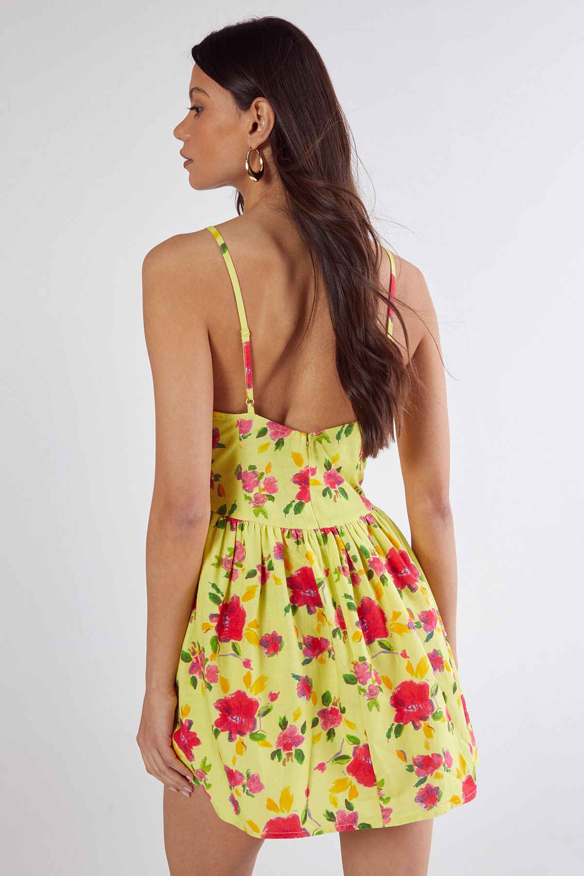 NastyGal Floral Linen Mix Soft Corset Mini Dress Lemon image 4