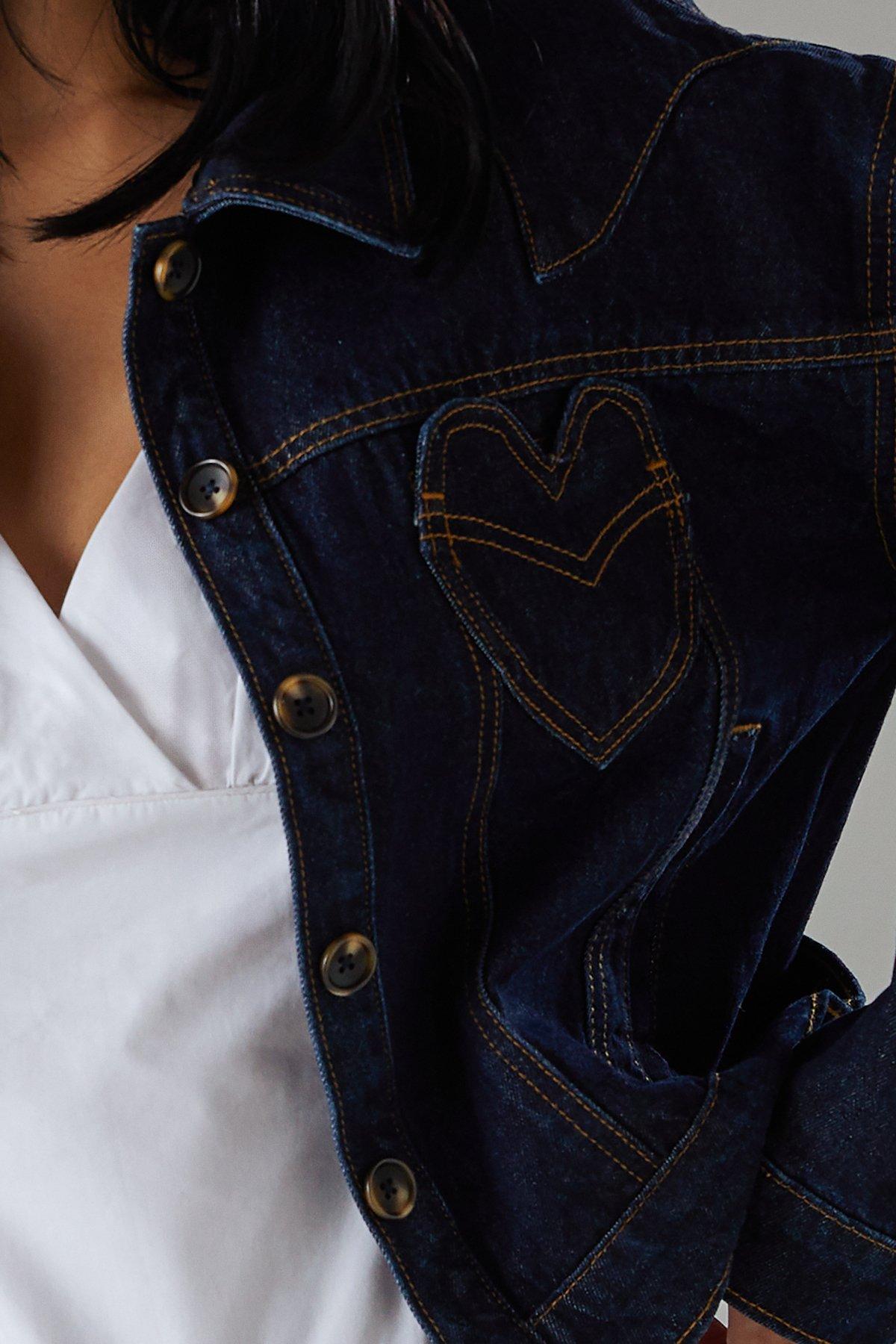 Warehouse Two Tone Denim Heart Pocket Western Jacket Dark Wash image 4