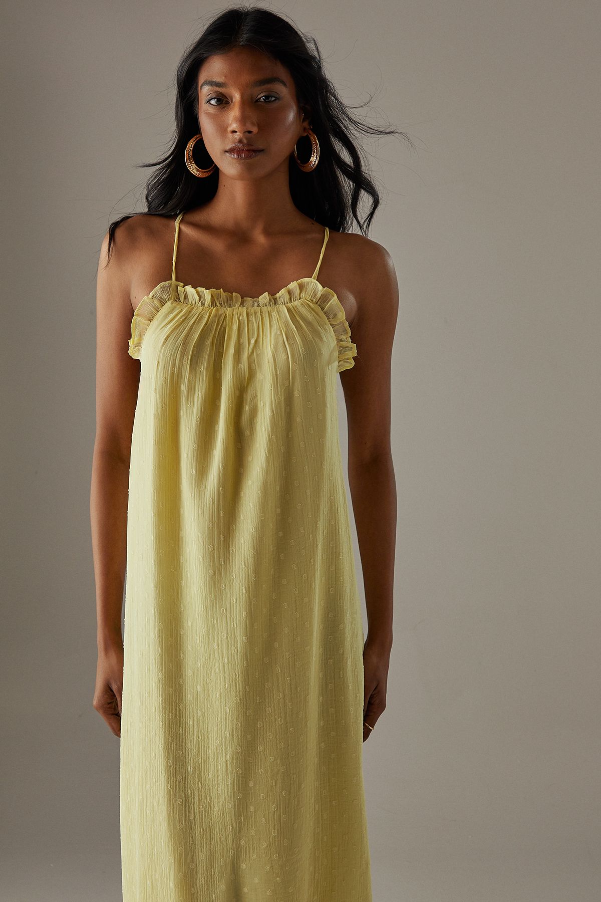 Warehouse Marble Dobby Chiffon Halter Ruffle Maxi Dress Yellow image 4