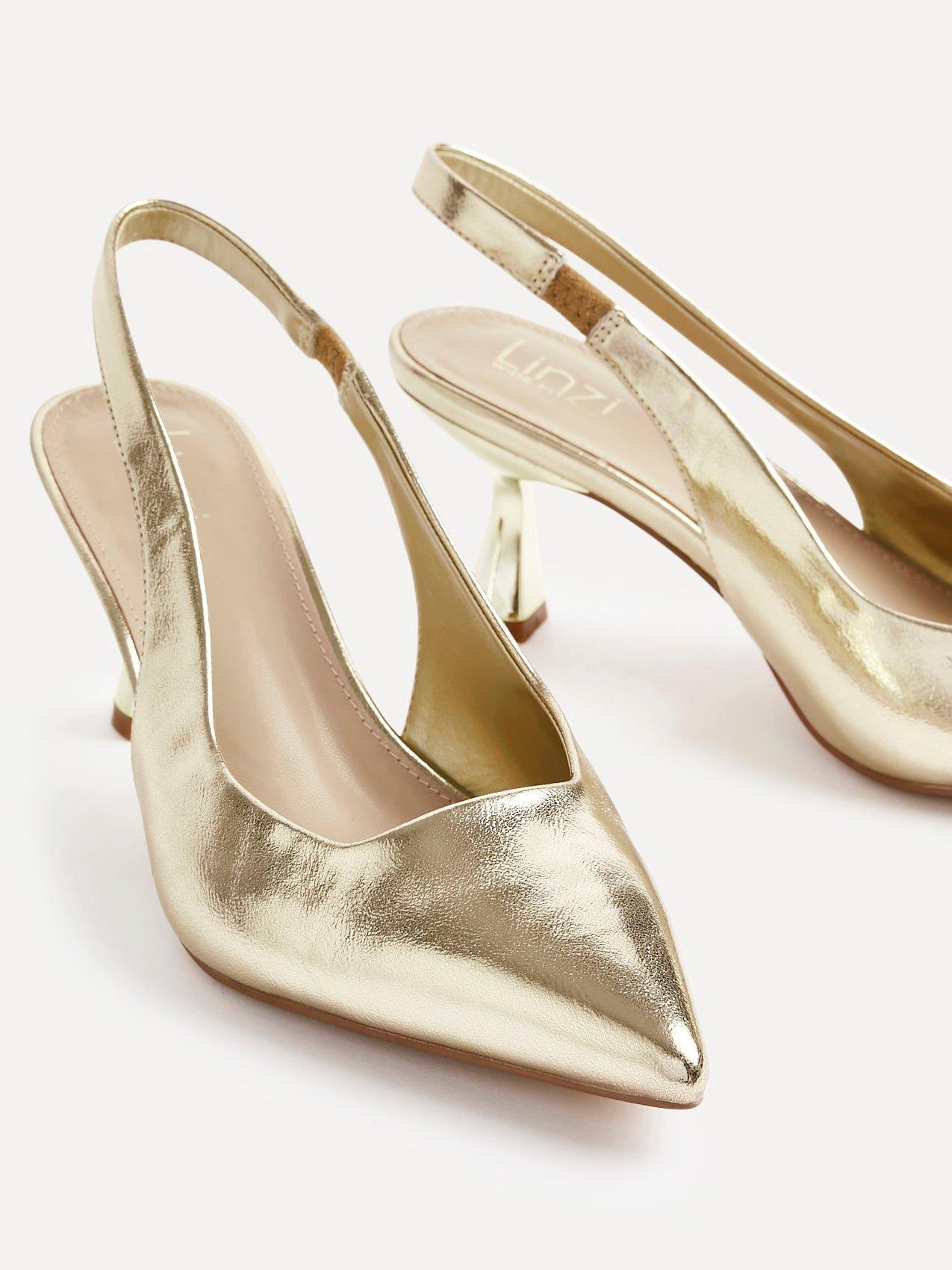 Linzi Izzie Wide Fit Gold Faux Leather Sling Back Low Court Heel image 4