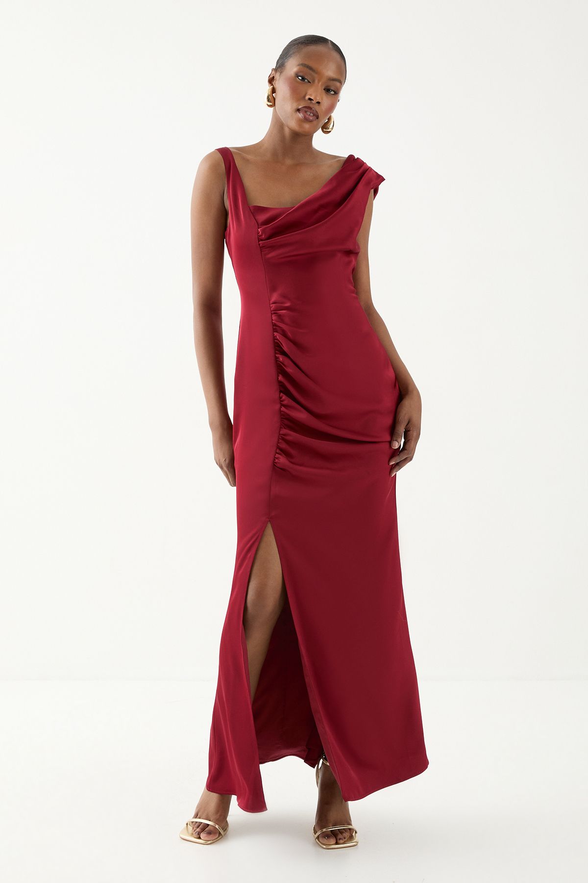 MissPap Satin Ruched Drape Bridesmaid Dress Red image 1