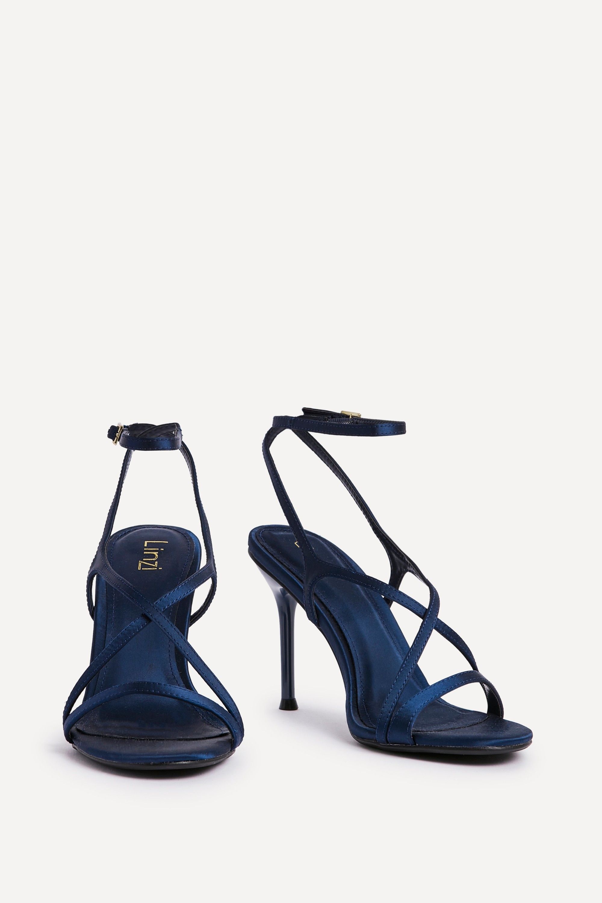 Linzi Taliya Navy Satin Strappy Stiletto Heels image 3
