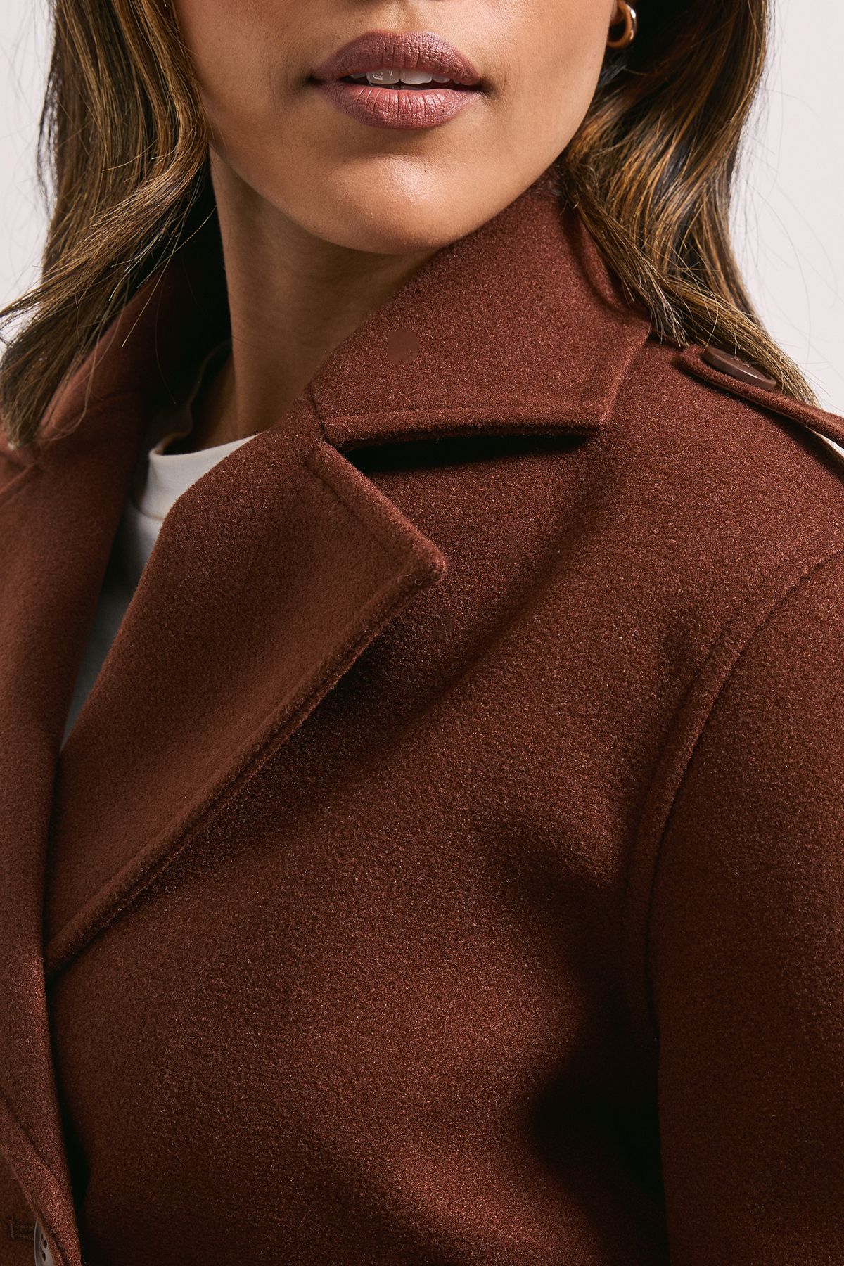 Dorothy Perkins Short Faux Wool Trench Coat Chocolate image 5