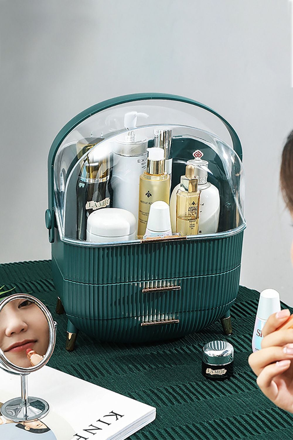 Living and Home Cosmetic Organizer Skincare Display Box With 2 Layers Of Storage Boxes And Transparent Lid Elegant Makeup Storage Organizer Box with Drawers and Handle image 6