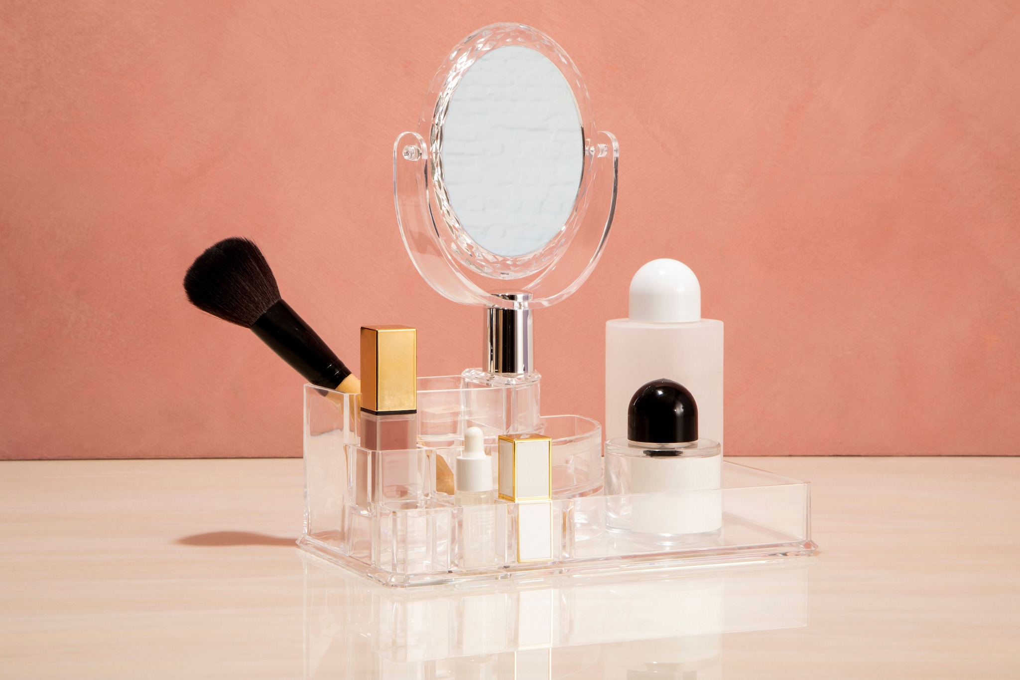 Orsina Clear Beauty Cosmetic Organiser with Mirror, Smart Makeup Organiser with Mirror, Makeup Mirror with Storage image 4