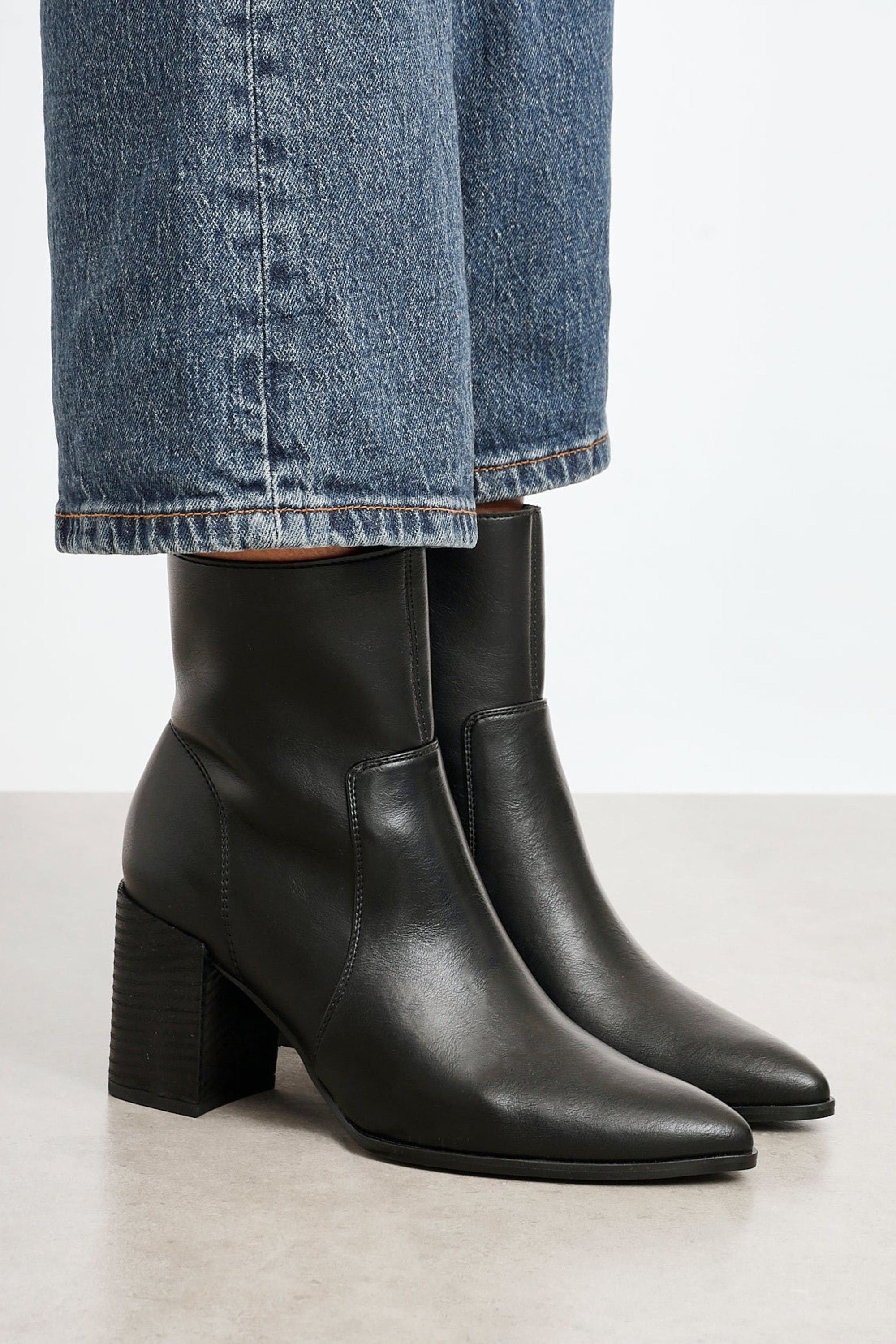 Linzi Advance Black Faux Stretch Leather Heeled Ankle Boot image 6